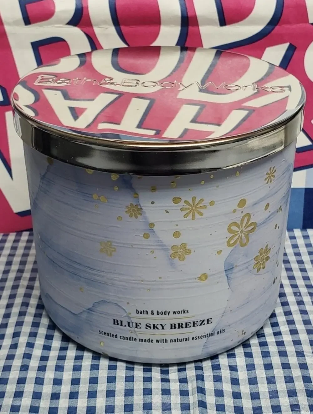 BBW Blue Sky Breeze Large 3 Wick Candle Home Fragrance Decor